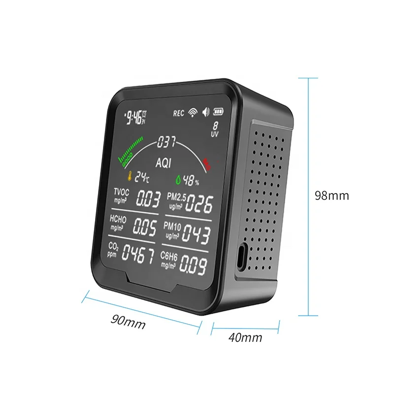 PTH-9B Wi-Fi Датчик качества воздуха CO2 нсно PM2.5 PM10 AQI УФ C6H6 температуры и влажности Часы Будильник 12 в 1 монитор