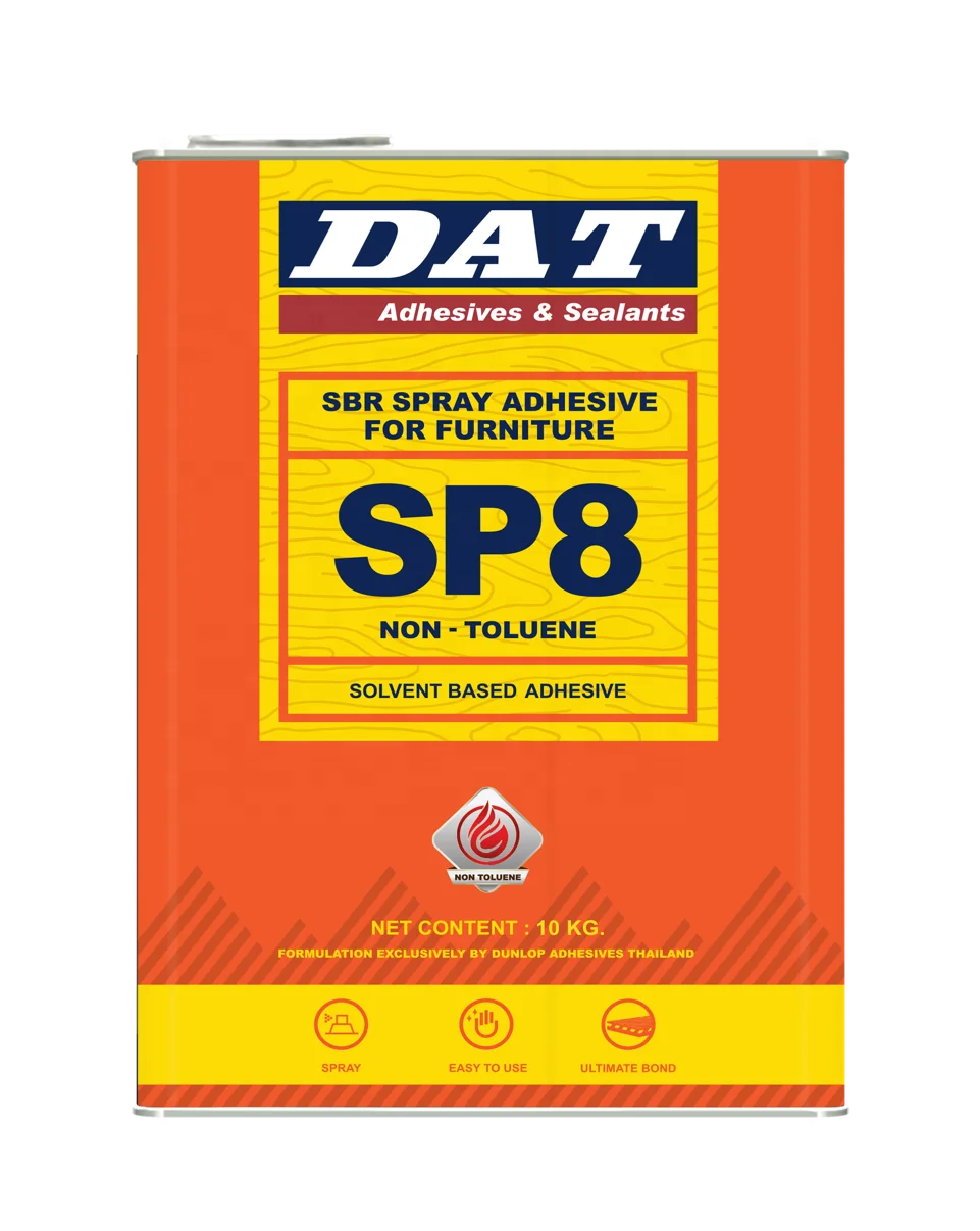 Dunlop DAT SBR Spray Adhesive for Foam and Furniture PU foam with High Initial Tack Low MOQ