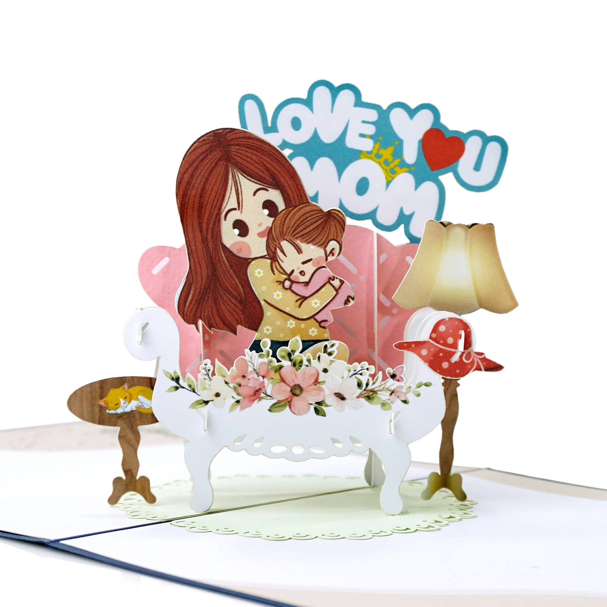 Custom Laser Cut paper art 3D popup cards for Mom to happy Mother Day in Bulk