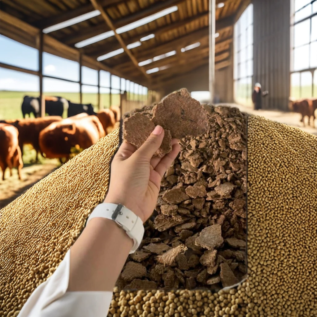 Fattening livestock with dry peanut oil cake mixed with daily food, high protein content, attractive aroma
