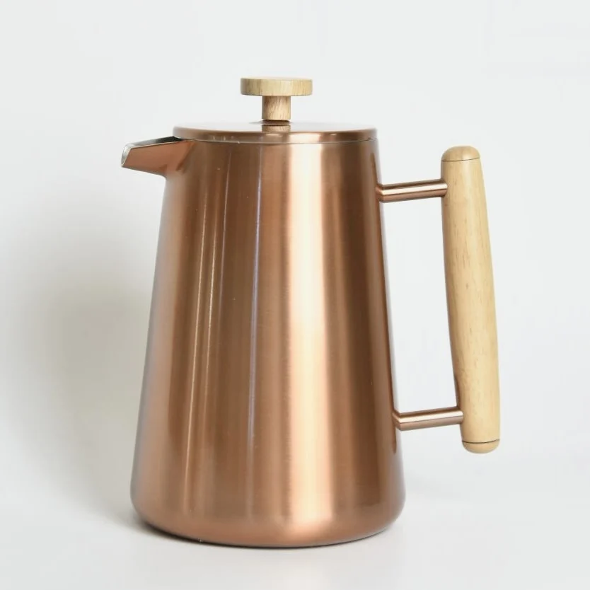 Manufacturer Food Grade Stainless Steel French Pres Coffee Maker Copper Color Wood Handle With Triple Filter Coffee Press