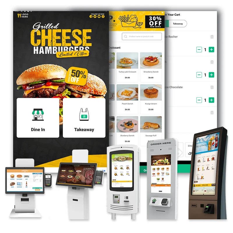 Touch Screen Self Ordering Restaurant Kiosk software Self Checkout Service Payment Digital Kiosk touch screen software