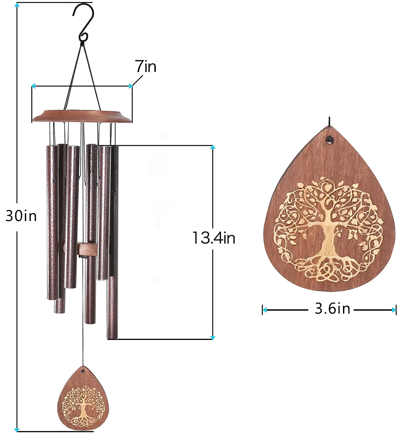 6 алюминиевых трубок 32 дюйма памятные ветряные колокольчики деревянные ветряные колокольчики для улицы с пользовательским Логотипом гравировка Древо жизни Ретро ветряные колокольчики