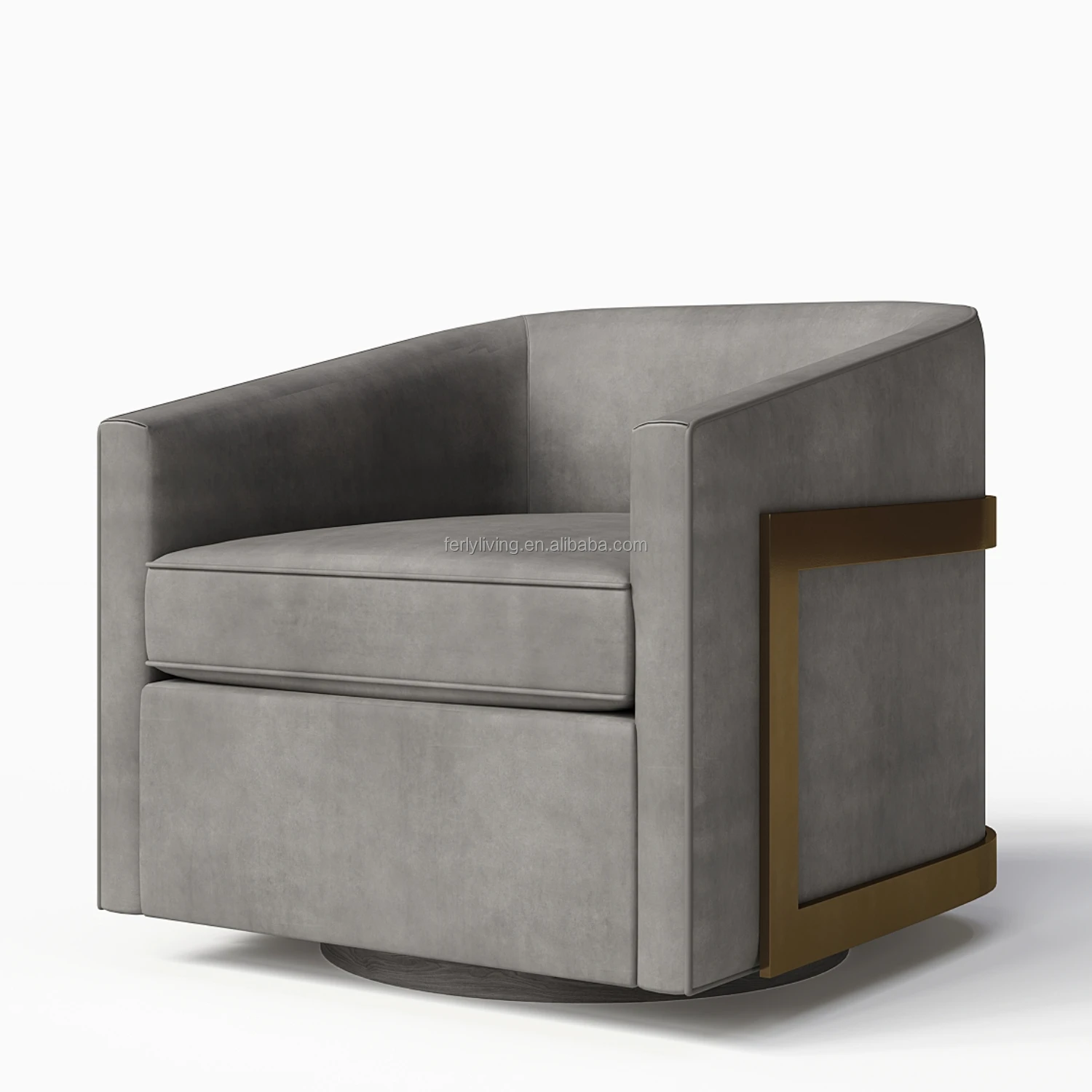 FERLY High-quality Sofa Set Living Room Furniture Solid Wood Frame Metal Wooden Base Leather Single Chair