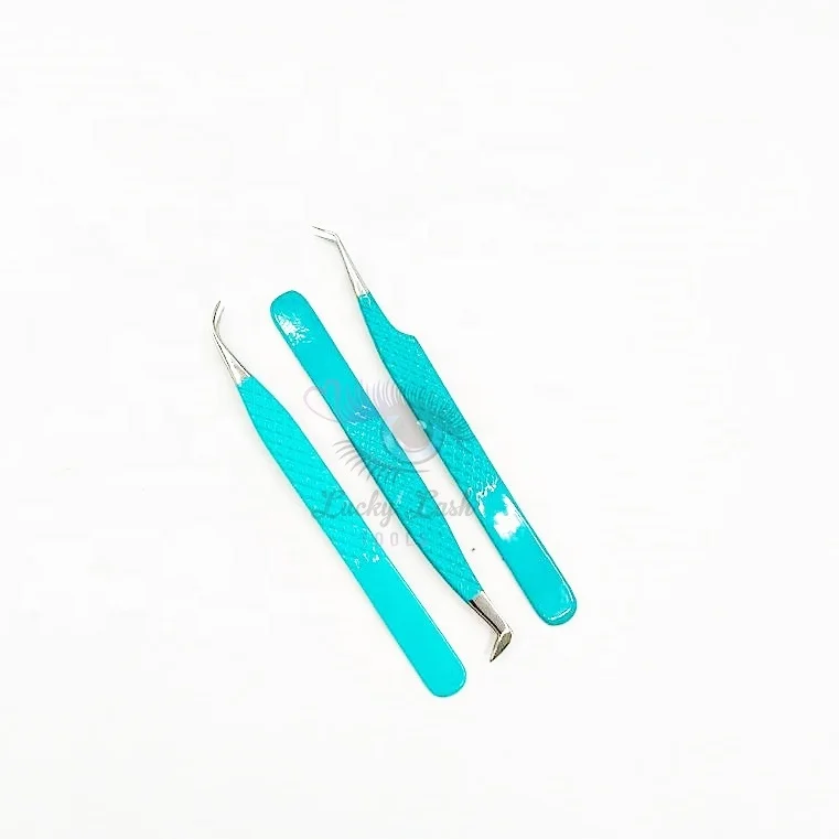 DT-75 degree short boot and curved eyelash extension tweezers light blue tweezers for eyelash extension false eyelashes & tools