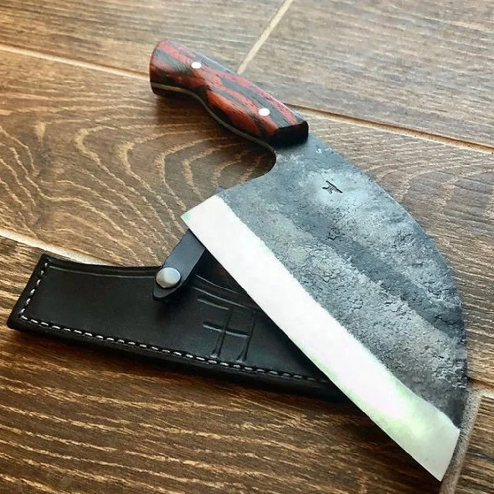 Набор кухонных ножей ручной работы из углеродистой стали с деревянной ручкой