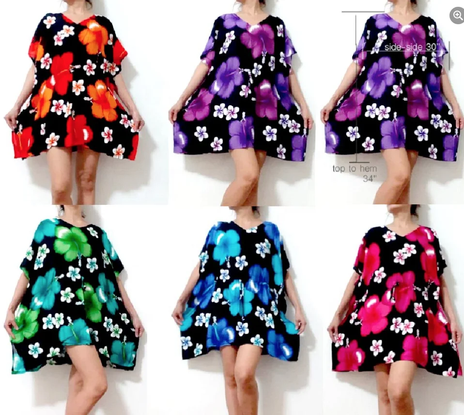HIPPIE BOHO GYPSY Hibicus floral elastic kaftan cover up hawaii butterfly Shirts Mini dresses Plus size