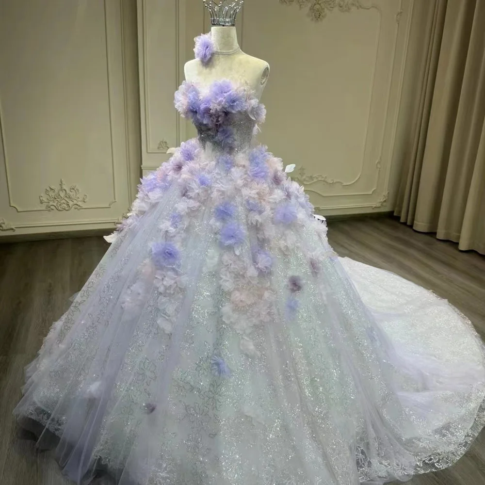 Jancember YL0031 Fairy Flower Strapless Lilac Quinceanera Long Party Dresses For Girls