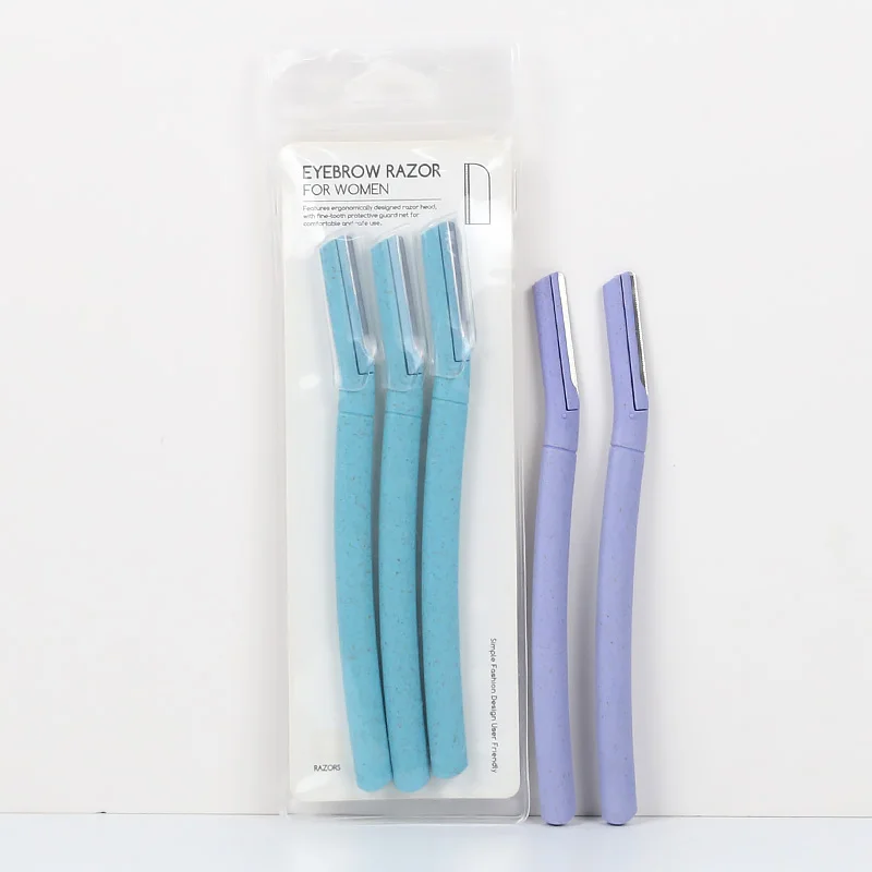 Hot Sell eco-friendly Wheat Straw Long Portable Women Eyebrow Razor Japanese Stainless Steel Blades Facial Eyebrow Razor