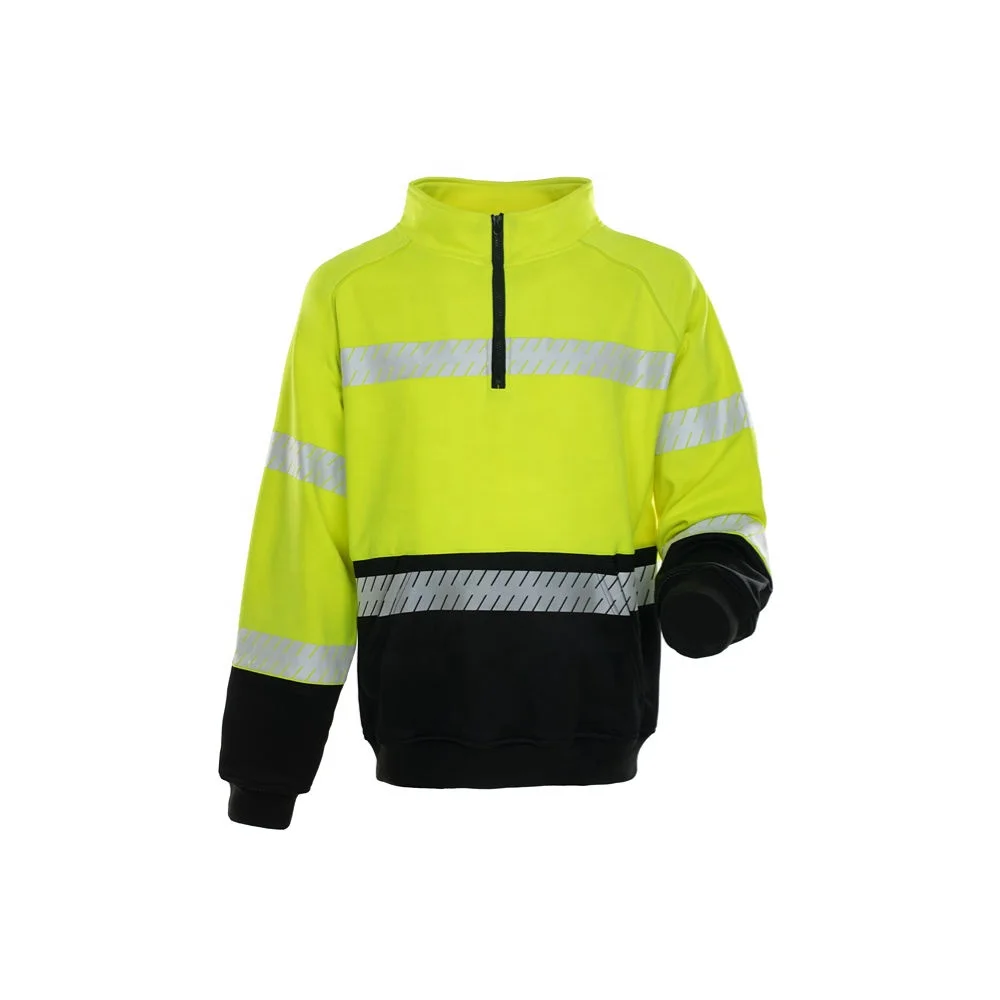 Hi Vis Softshell Jacket with Segmented Tape Fluorescent Yellow front zip up with Kangaroo Pocket High Visibility Fleece