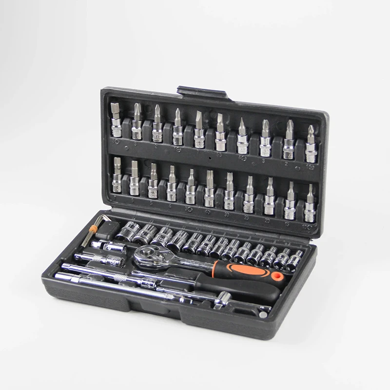 YAQIYA 46PCS 1/4 3/8 1/2 Drive Socket Set Ratchet Wrench Tool Kit Auto Repair Bit Socket Set