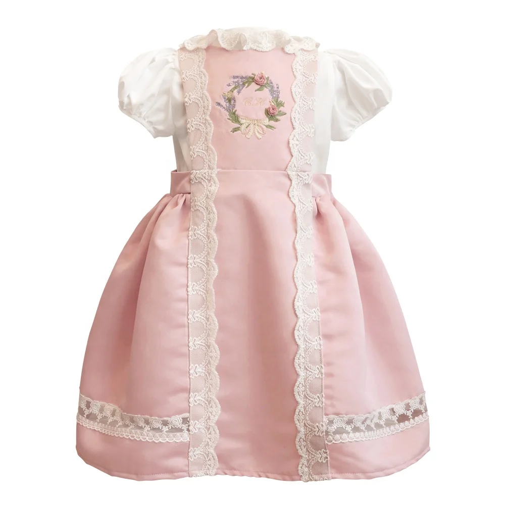 Connect Lace Embroidery Flower Baby Girl Party Birthday Set 2 Pieces White Short Sleeves Shirt Pink Skirt - Jade Set