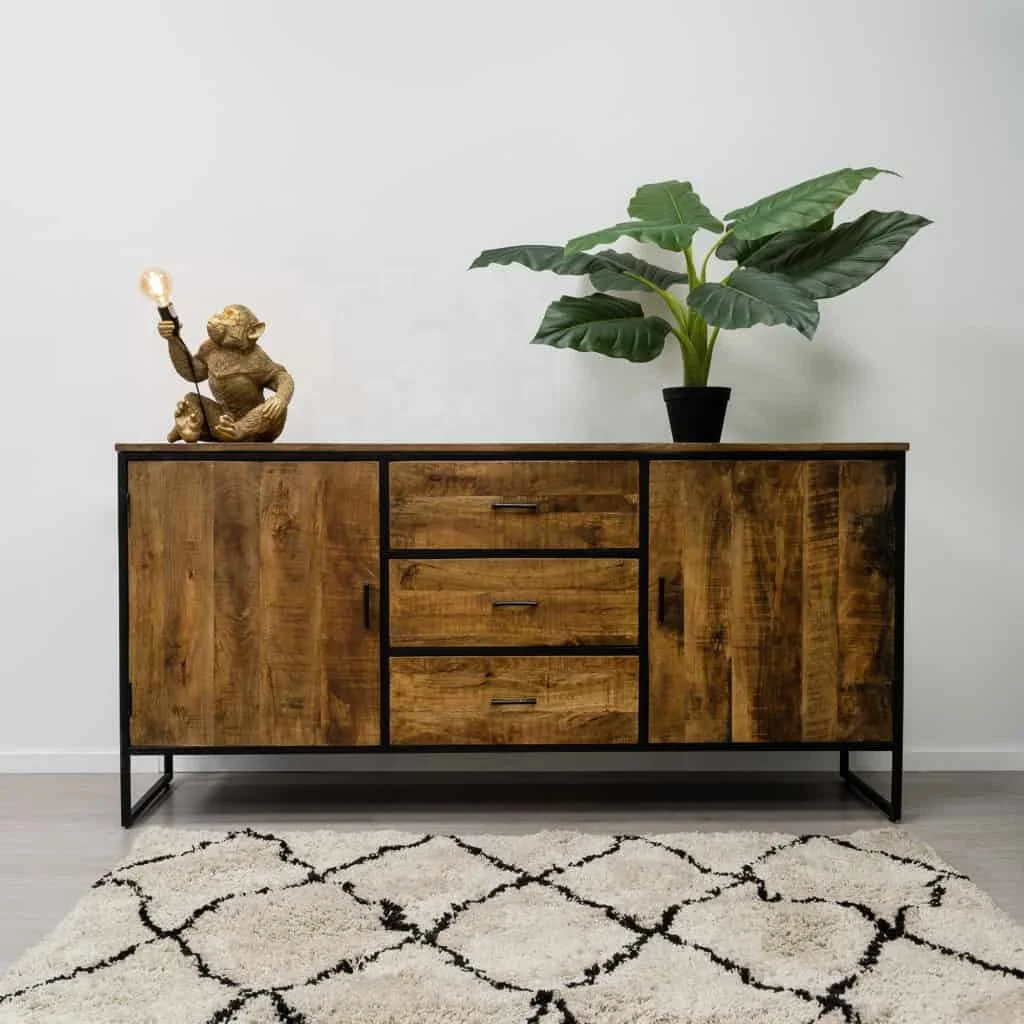 Vintage Industrial 2 Door 3 Drawer Sideboard Indian Solid Wood Furniture Cabinet Jodhpur Rustic Mango Ara Wood Sideboard Cabinet