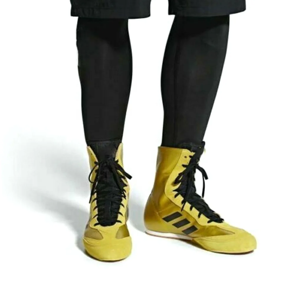 Latest Design Hot Sale Professional High Top Genuine Suede Leather Toe Rubber Soul Non Slip Combat Sports Training Boxing Shoes