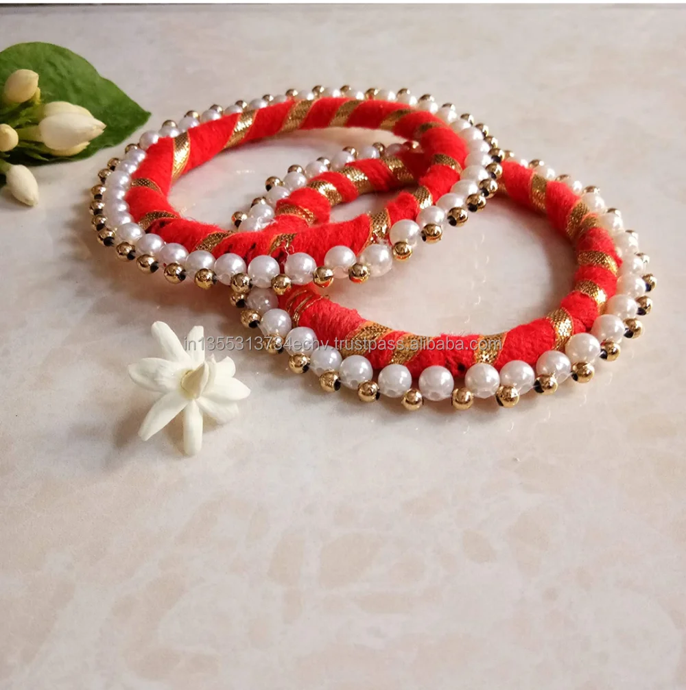 Indian Handmade Bangle Silk Thread Gotta Bangles Bracelet with Pearls for women