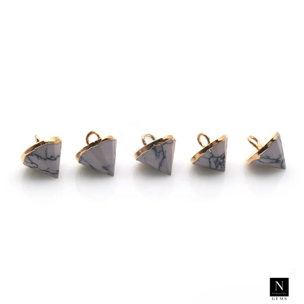 Wholesale Fine Jewelry Pendants & Charms DIY Black Onyx Cone Shape Necklaces with Single Bail Gold Plated Connectors for Women