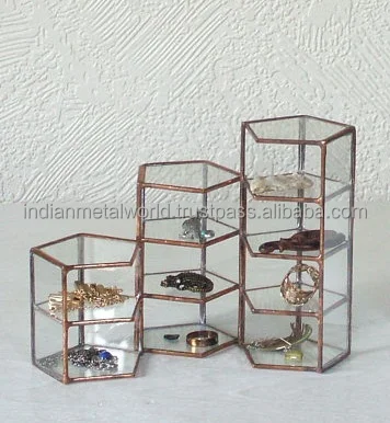 Small glass and metal jewelry new arrival small glass jewellery box with rose gold edges wholesale suppliers