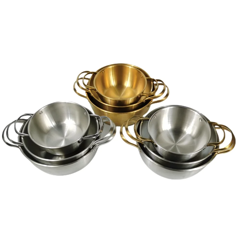High quality Korean thickened stainless steel double gold ear ramen pot mini hot pot  stainless steel instant noodle pot