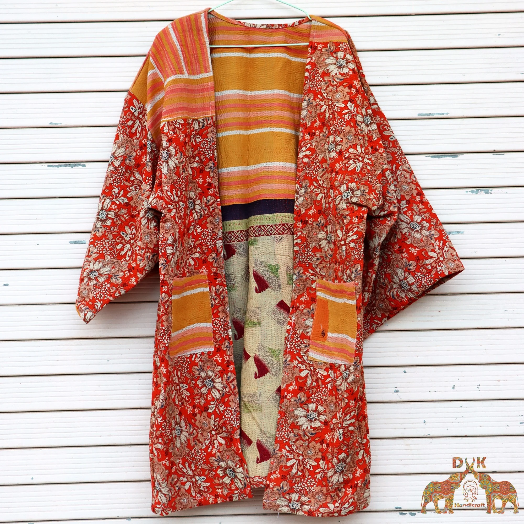 Wholesale casual Boho vintage kantha kimono robe fashion beach kimono jacket quilted reversible jacket