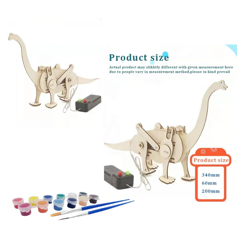 Diy Electric RC Control Movable Dinosaur Wooden Puzzle Kit Children Educational Toys