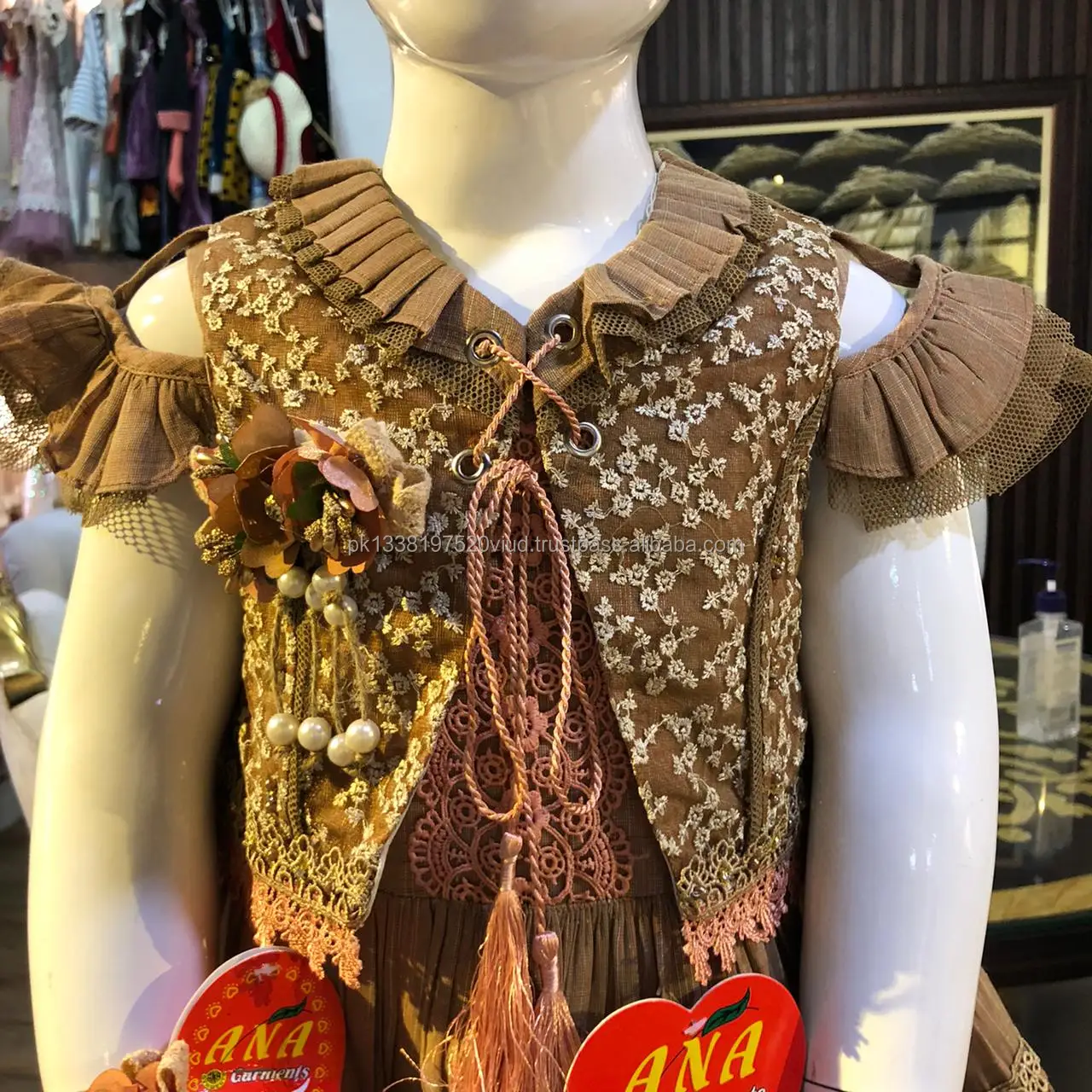 amazing design new style fancy design dress chicken koti frock with fancy hairband