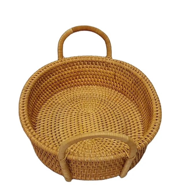 wholesale eco friendly natural serving rattan tray with handle supplier from Vietnam wicker storage tray for dinner tablewares