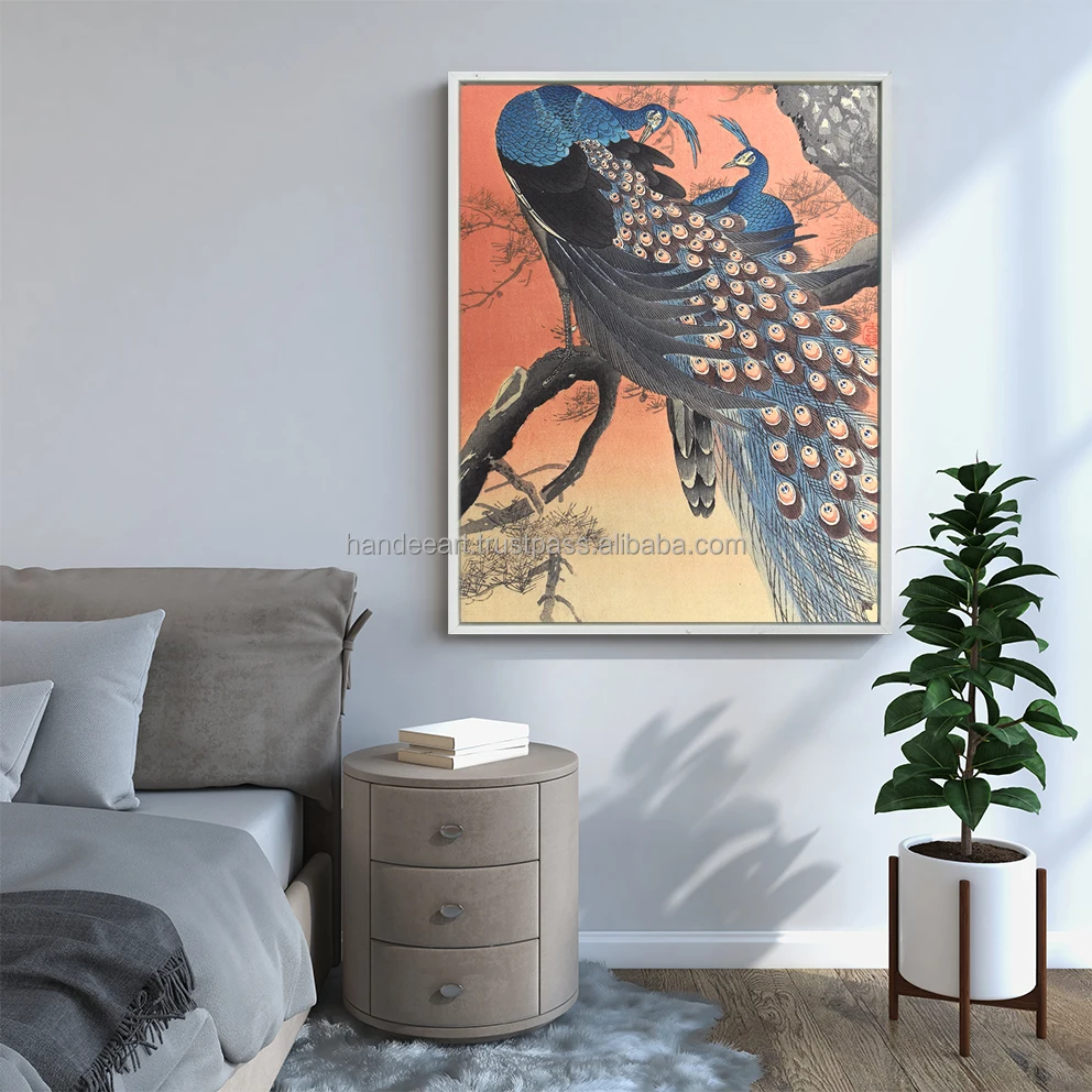 Canvas print with frame Two peacocks on a tree branch for bed room