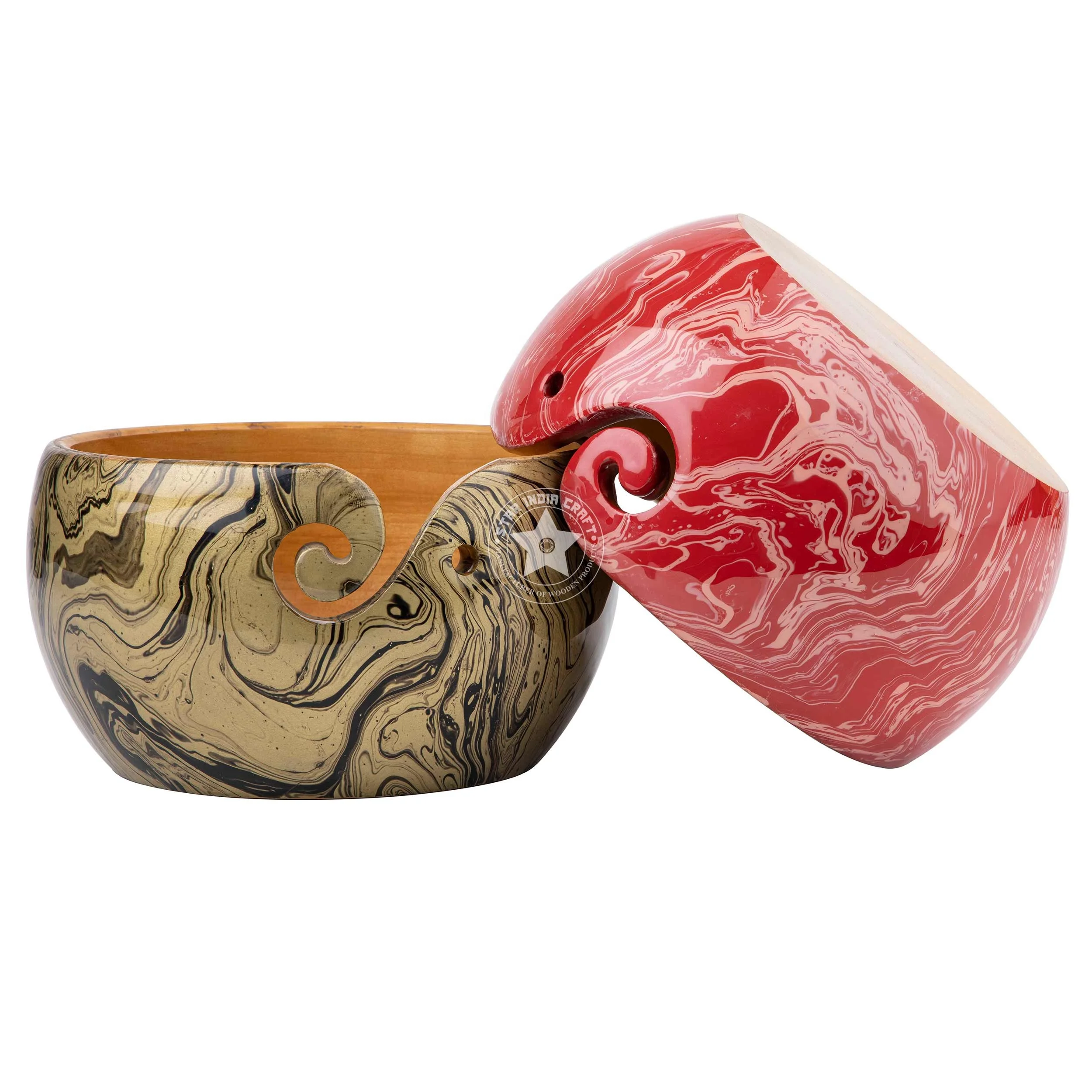 Eco friendly Bowl  handcrafted  Red Dip Color Wooden Handmade Bowl with Hole for Knitting  Perfect for Tangle-Free Knitting.