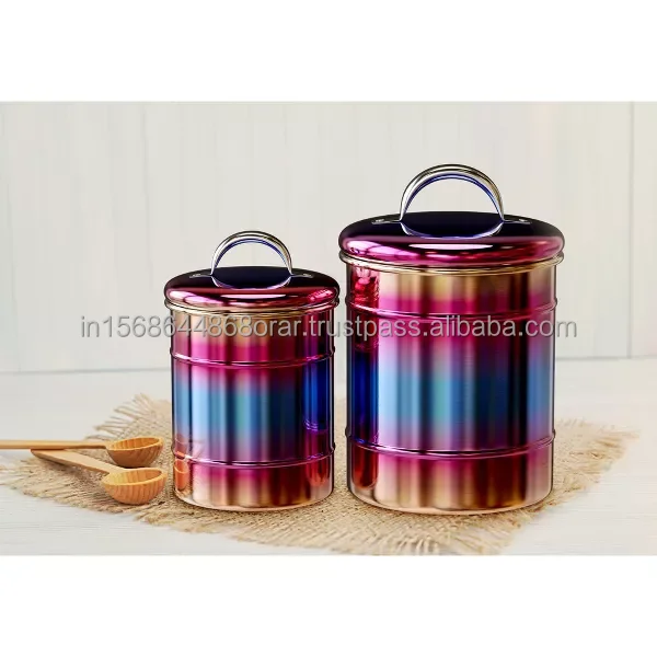 Modern Kitchen use Food canister sets of 2 Premium quality Metal in Multi-color design Hot selling New look Trending Tabletop