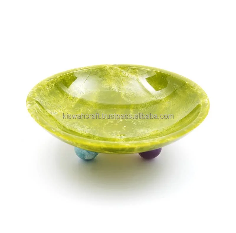 Large Green Bowl With Ball Feet Tabletop And Decor Dinnerware Food Server Bowl Decorative Rounded Durable Food Resin Fruit