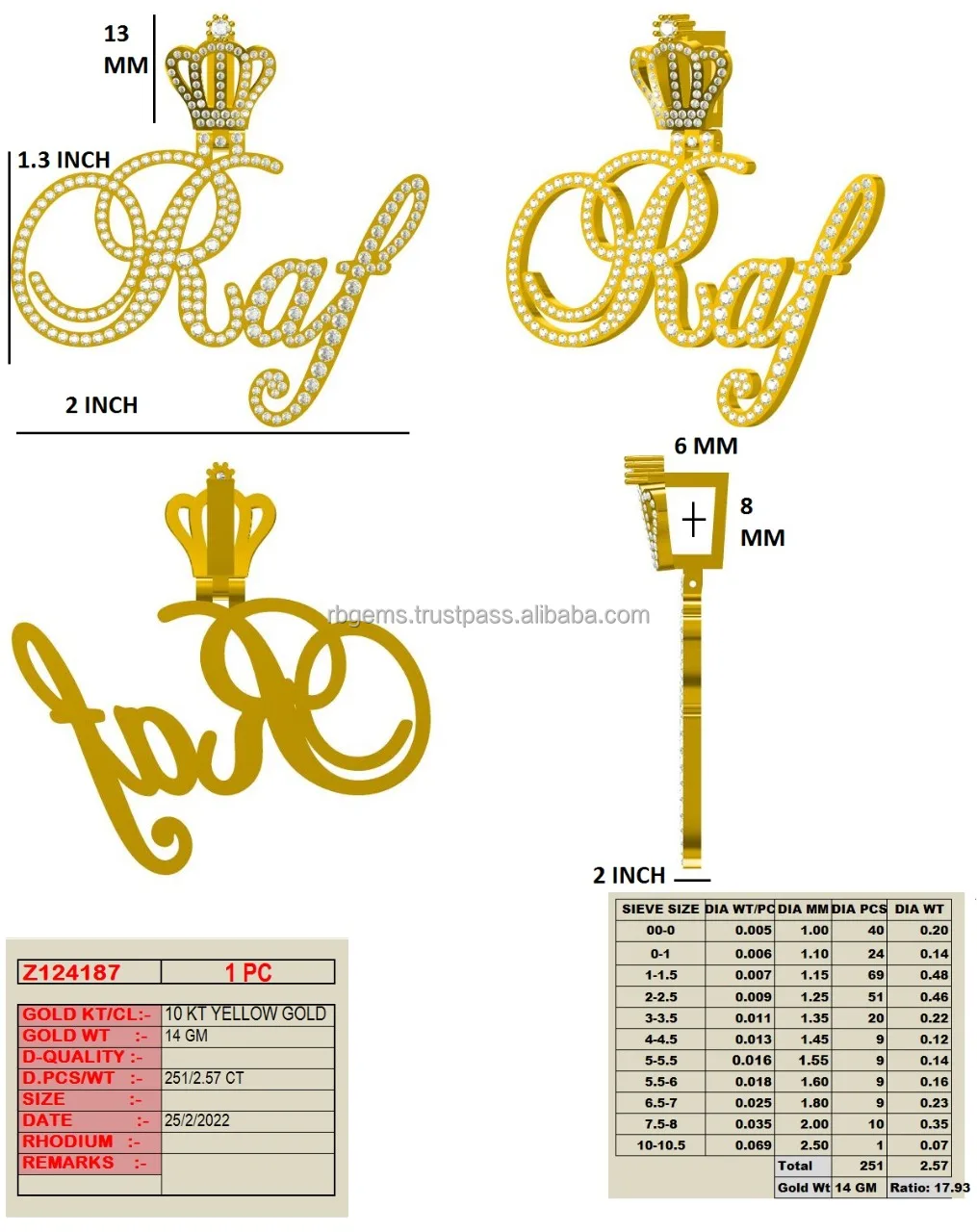 Radiate elegance with a 10Kt yellow gold unisex hip hop pendant, weighing 14g and adorned with 2.57ct natural diamonds