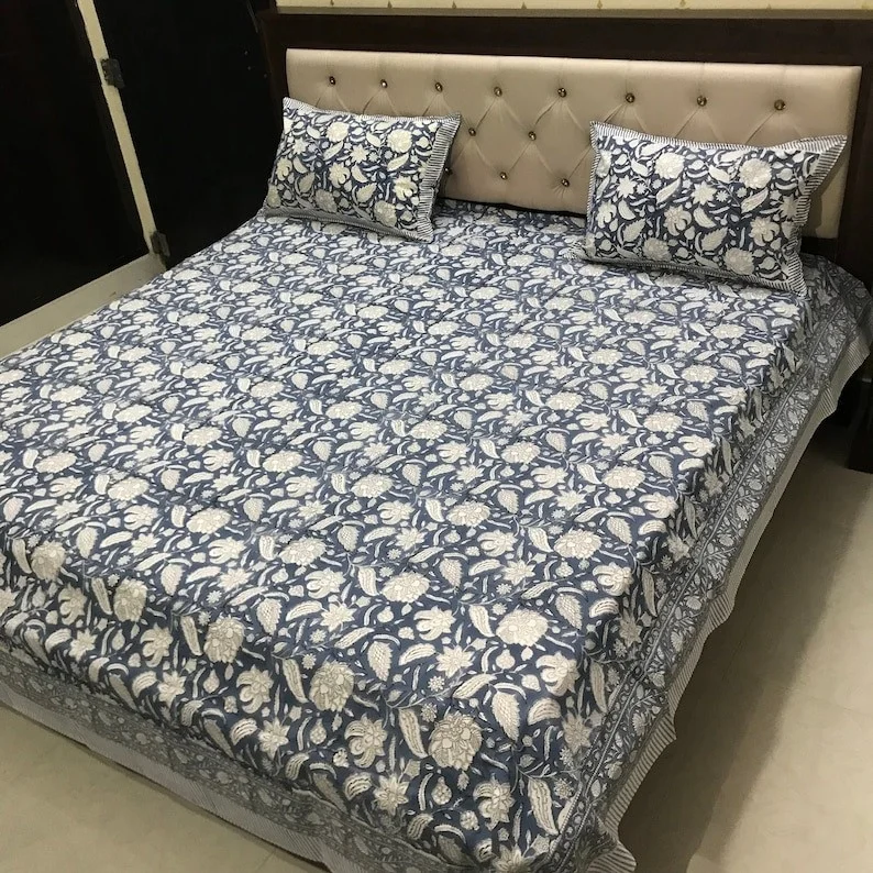 Indian Design Cotton Bedsheet With 2 Pillow Covers  Hand Block Printed Bedsheet For Home Decor