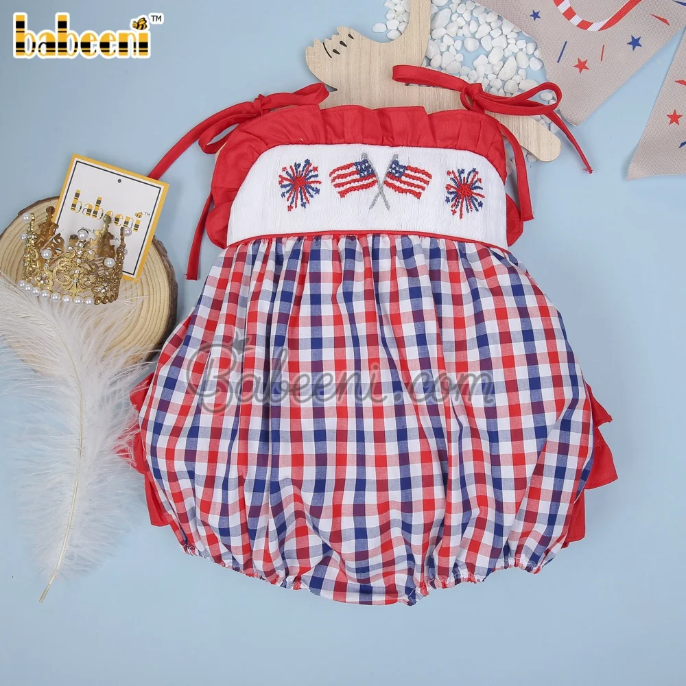 American 4th of July smocked pattern girl bubble romper ODM OEM wholesale smocked children clothing baby girl clothes- BB2982
