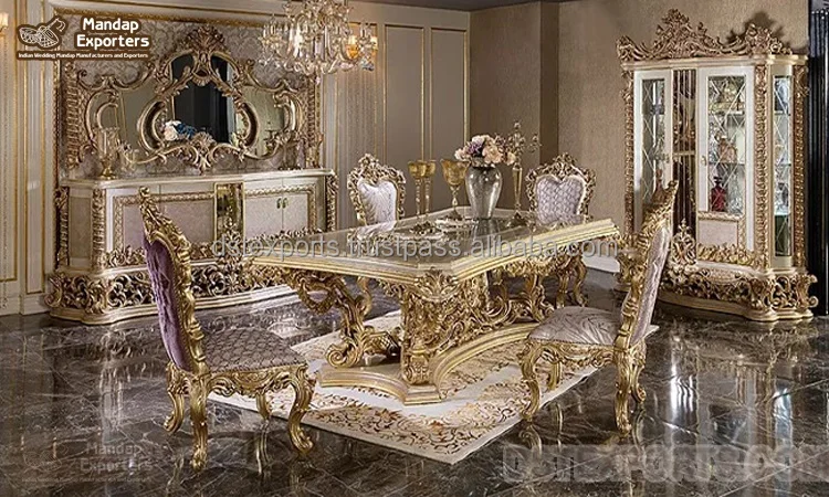 Набор роскошного резного серебряного обеденного стола набор роскошной серебряной мебели для столовой купить серебряный резной