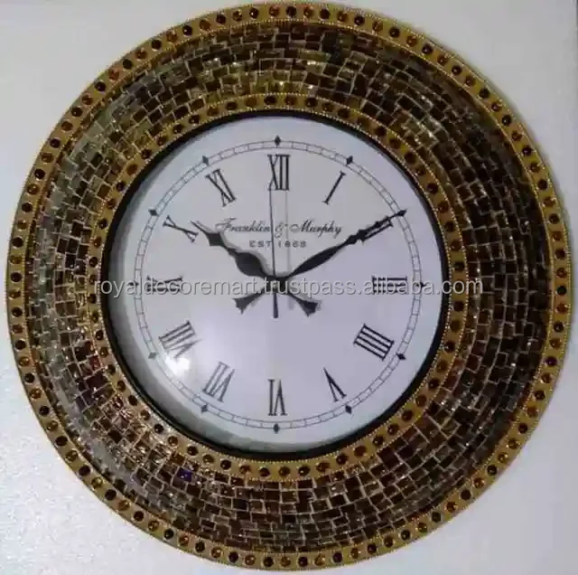 Large Elegant Home RDM Mosaic Wall Clock Silent Analog Metal Number Luxury Glass Blue Beige Multi-Colored Combination Quartz