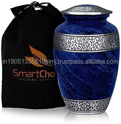 Wholesale Custom Nevy Blue Aluminum Cremation Urn For Human Ashes Handicraft High Quality Engraved Cremation Urn For Adult Ashes