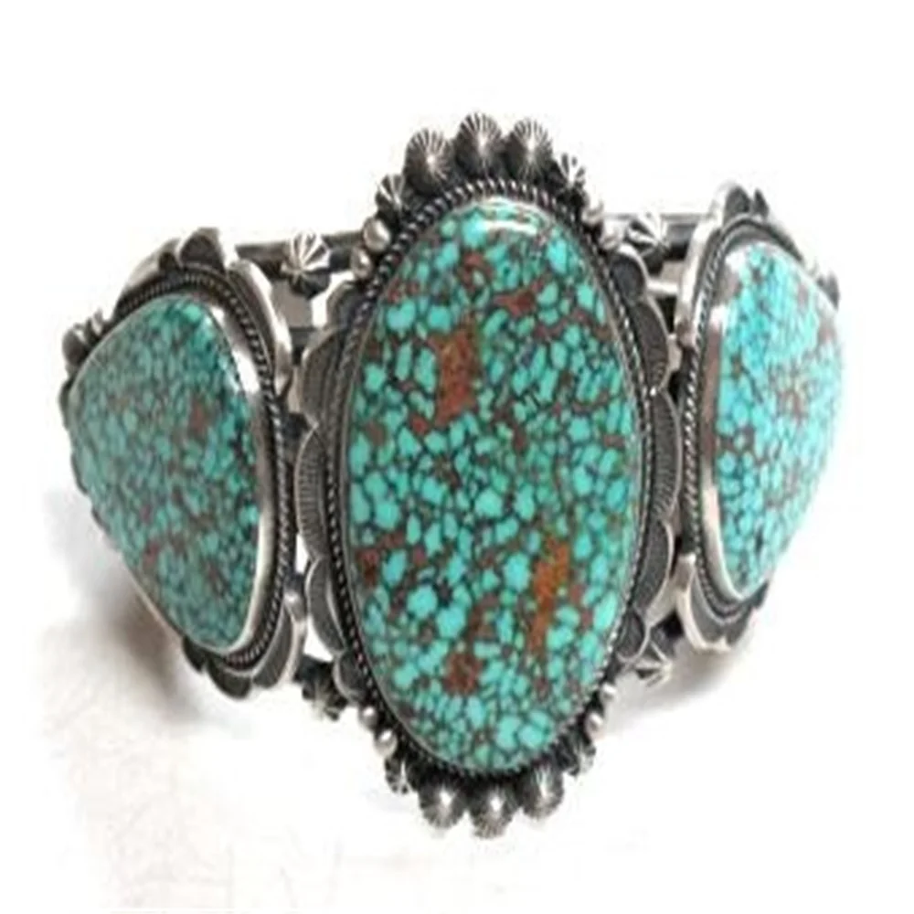 Natural Turquoise Gemstone Bangle Ethnic Cuff Bracelet 925 Sterling Silver Jewelry
