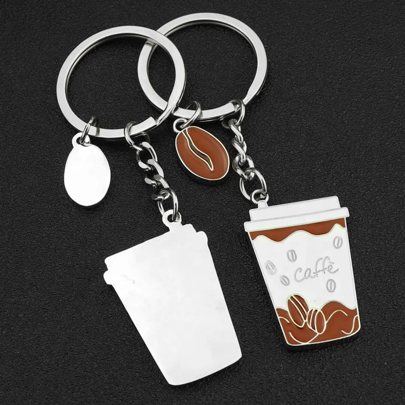 Fashion Custom Coffee Metal  Enamel  Mini Coffee bean mug  Cup Keychain