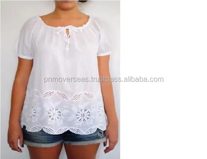 White casual Top Blouse mesh three fourth sleeve top for girls maharani net stylish top