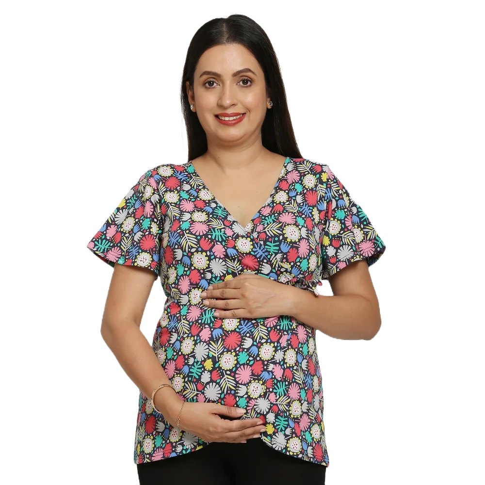 New Arrival Designed Casual Nursing Mother Wrap Top Frilled Neck Style Maternity Occasions Wholesale Price