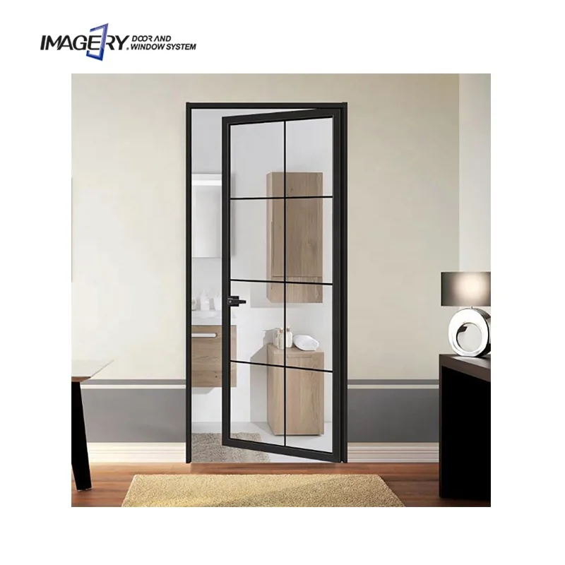 Imagery new product aluminum tempered glass narrow frame casement door bathroom door toilet door