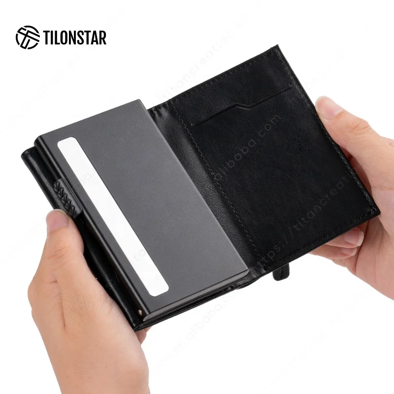 TILONSTAR TVC302 Minimalist Aluminium Card Holder Wallet Men Rfid Card Protector Business Credit Card Holder Leather