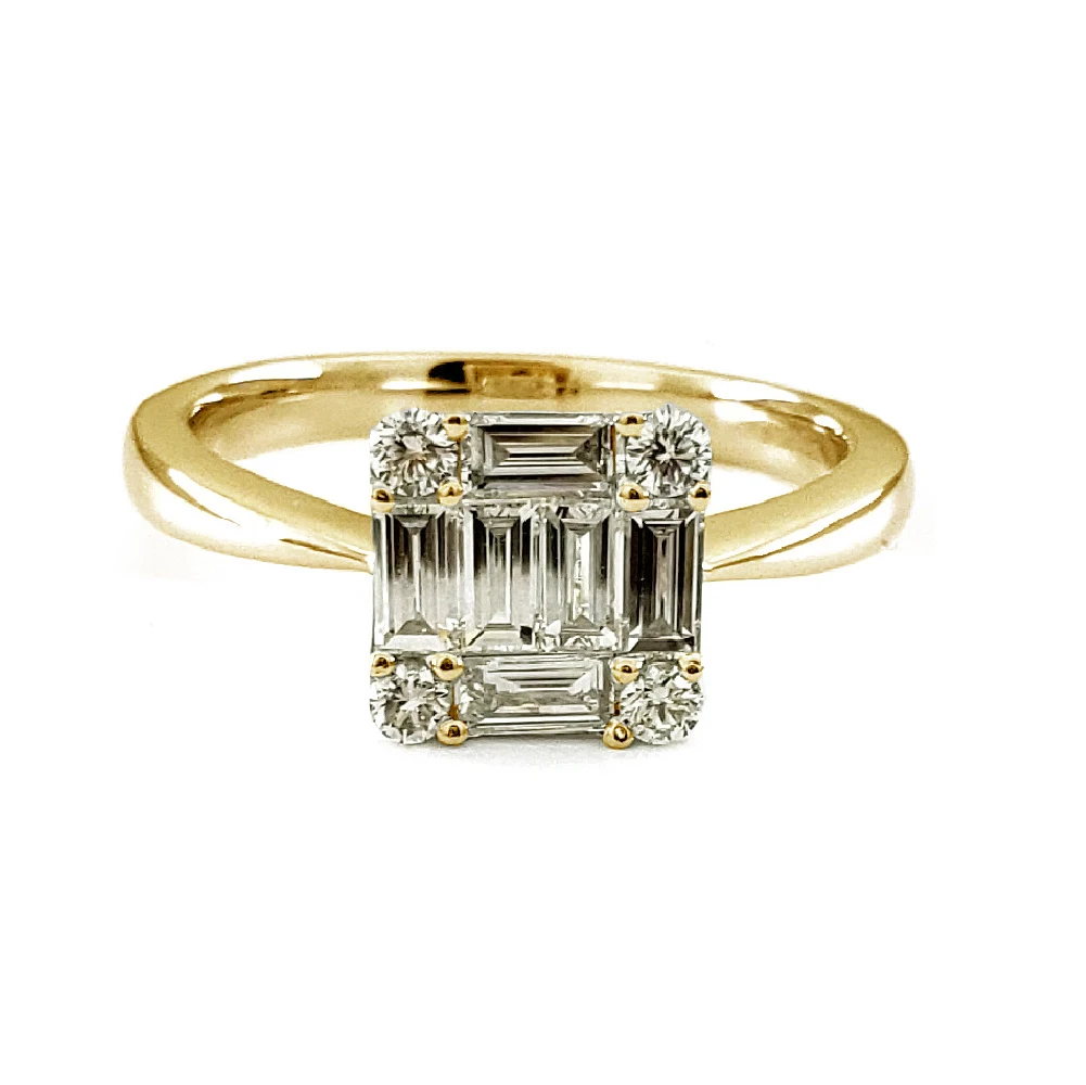 HK Jewellery Factory Guarantee Stylish Baguette Cluster 18k Solid Yellow Gold Baguette Diamond Marriage Cluster Rings For Women