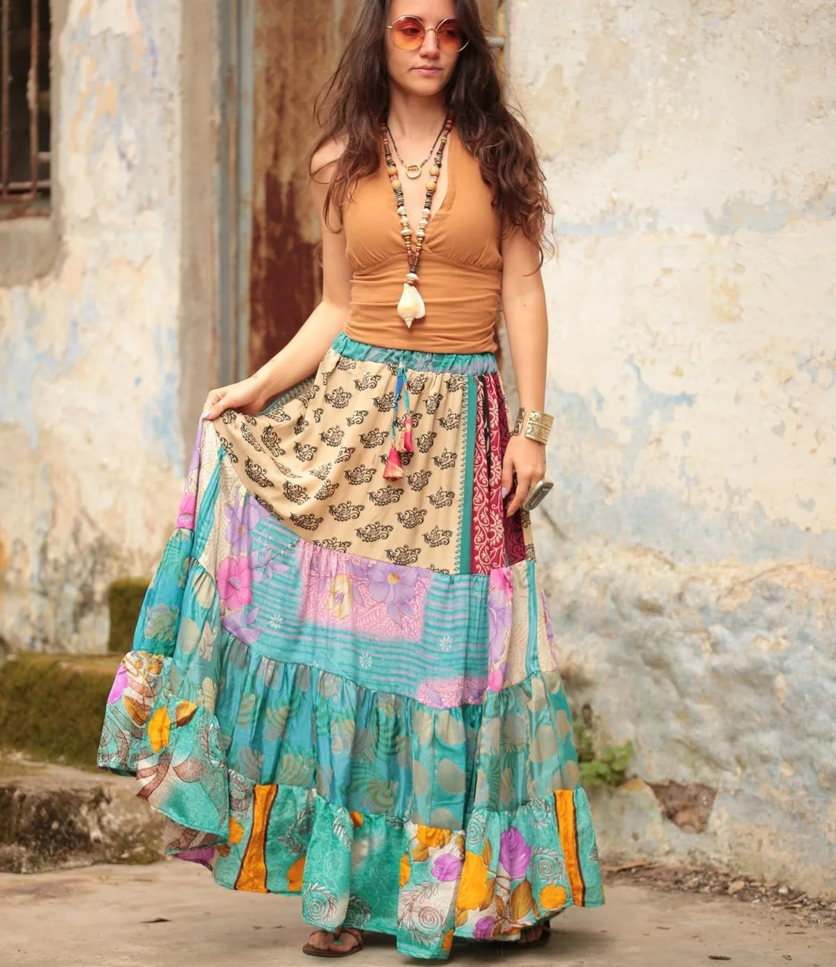 Trending In European Market Women Wear Indian Sari Silk Skirt