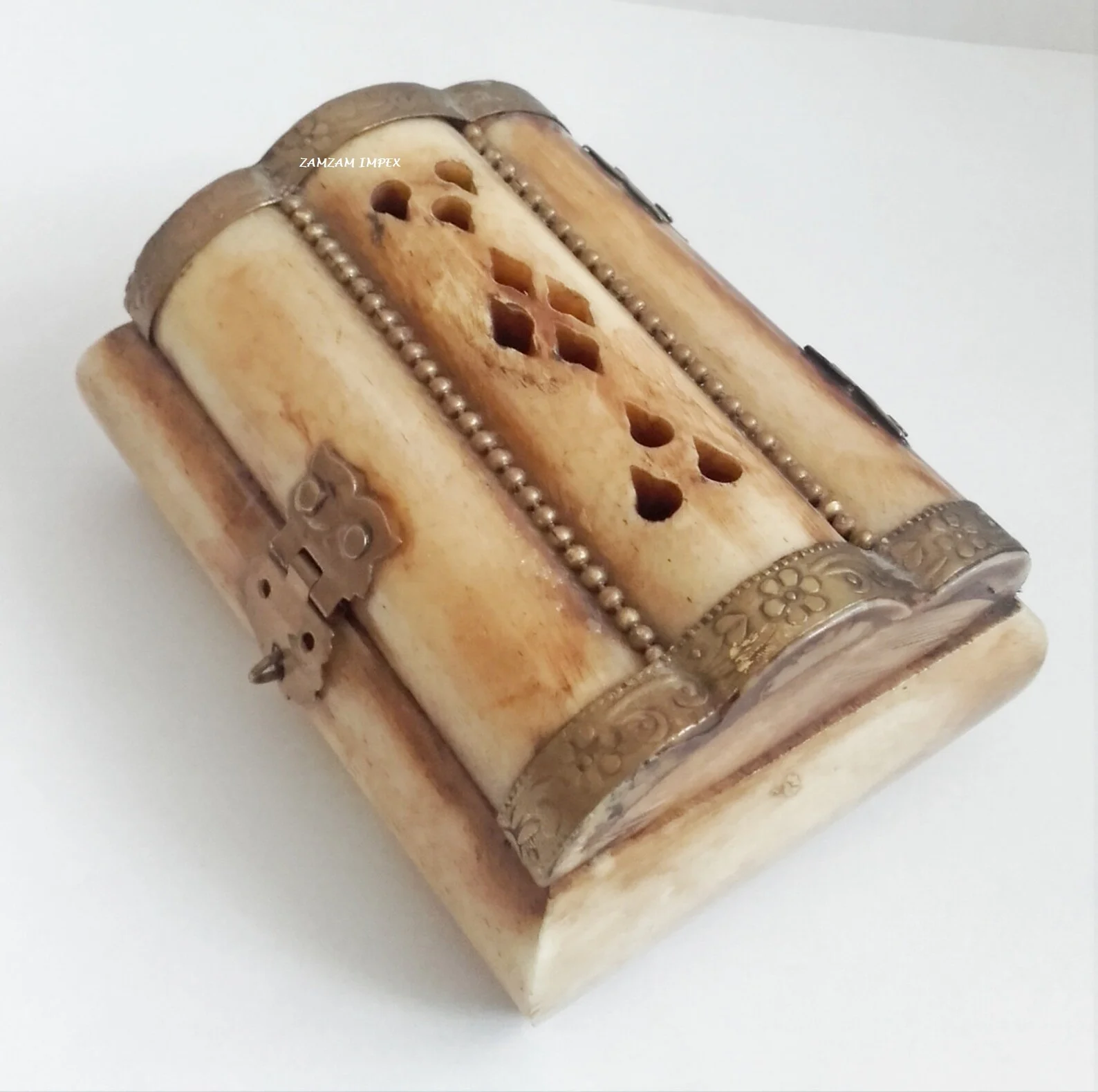 Old Look Vintage Carved Camel Bone and Brass Trinket