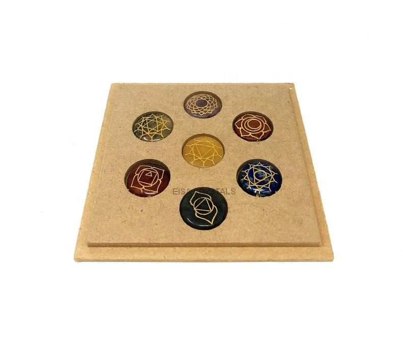 Engraved 7 Chakra Set Tree Life Gift Box Chakra Set 7 Chakra Stone Set with Wooden Agate Natural Gemstone Feng Shui Love