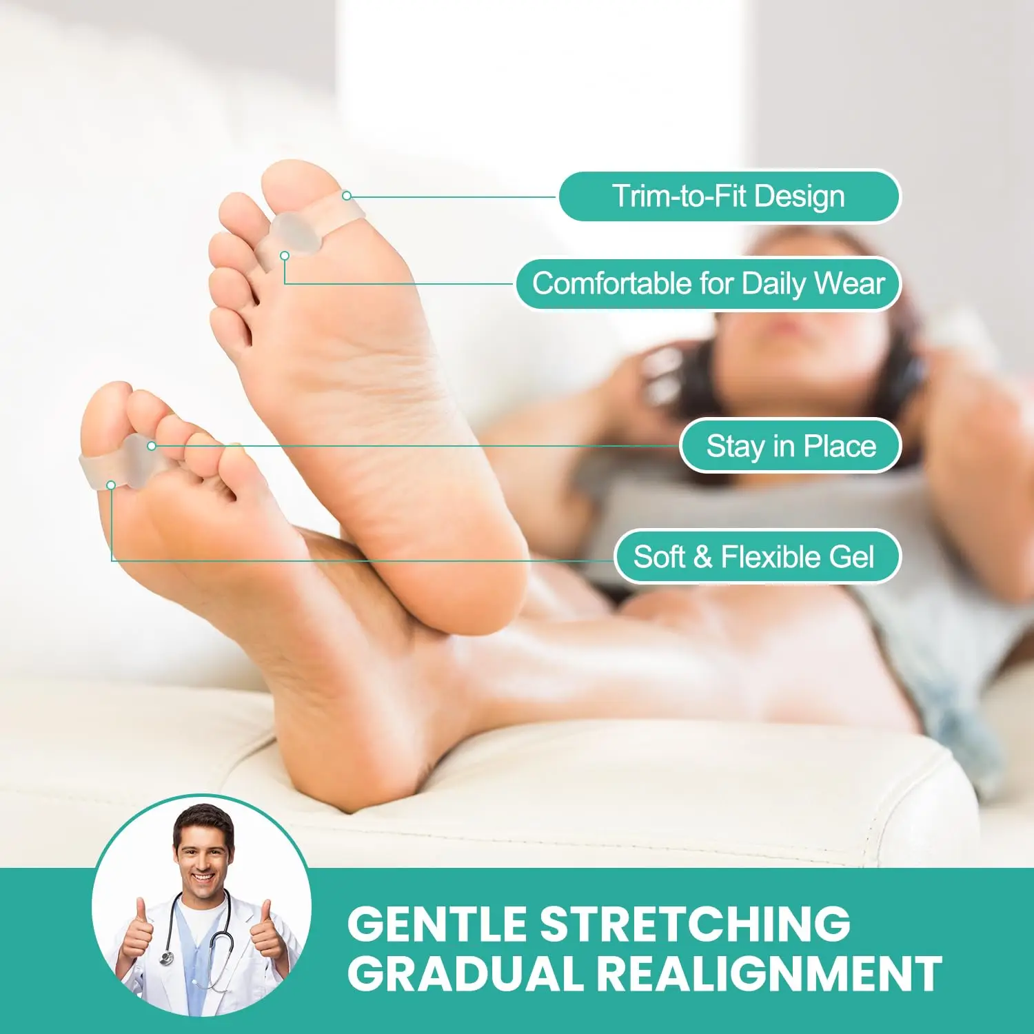 Clear Aloe Extract Gel Big Toe sleeve 2 loop Splitter Cushions Corrector protector Silicone Separator for Bunion and Overlap Toe