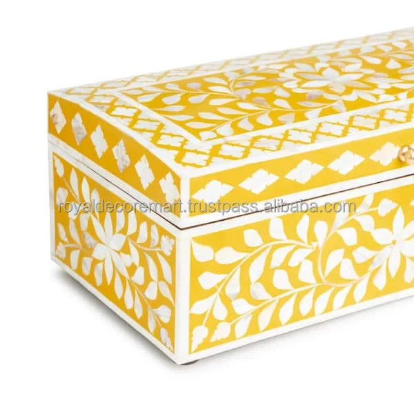 Royal Handcrafted Mother of pearl Inlay yellow Color Jewellery box Gift Box By Royal Decore Mart