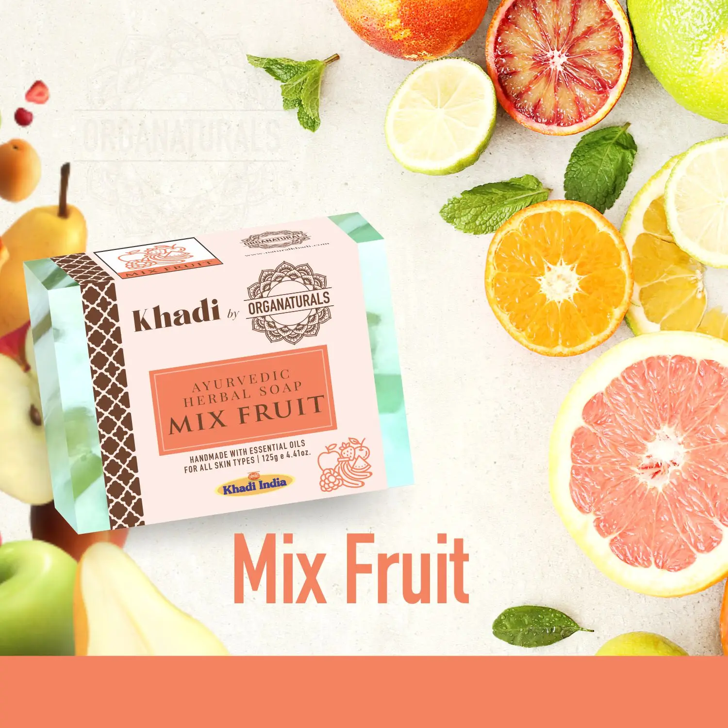 Khadi Ayurvedic Mix Fruit Handmade Soap Suitable for All Skin type - 125g