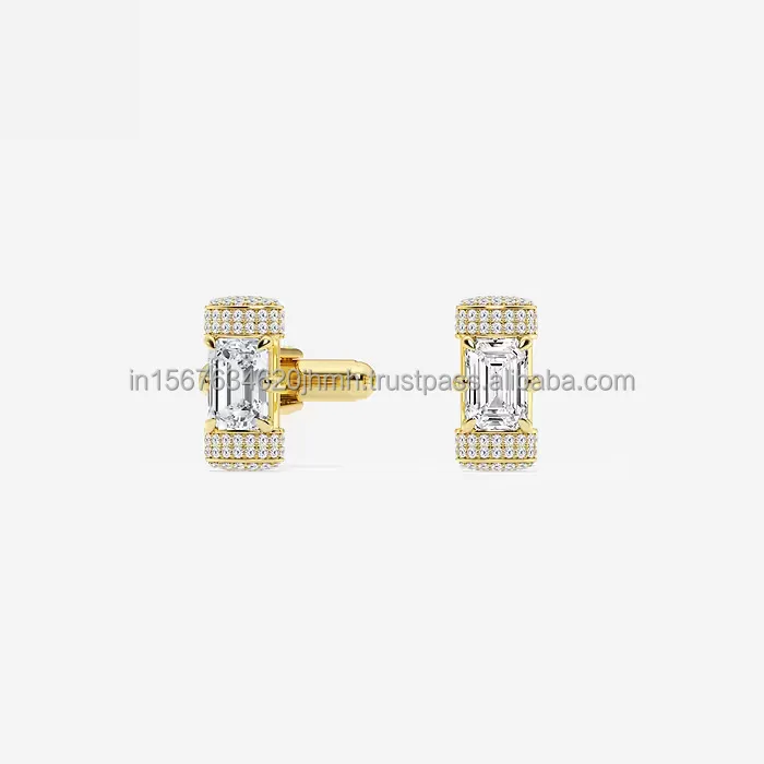 14k Gold Cufflink for men cufflink with Lab Grown Emerald  Diamond jewelry certified IGI/GIA/EGL Certified Jewelry